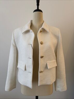 Classic Cream Bouclé Blazer Jacket with Gold Buttons